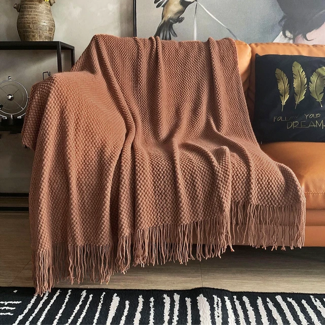 Alt view image 2 of 7 - Knitted Throw Blanket with Tassels Bubble Textured Lightweight Throws for Couch Cover Home Decor (Caramel, 60x90)