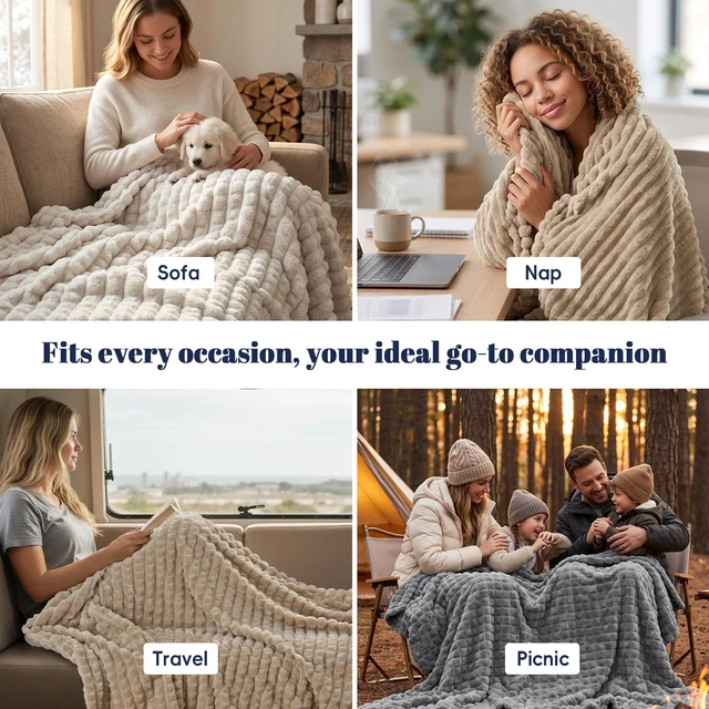 Alt view image 4 of 7 - Luxury Soft Fleece Blanket King Size for Bed No-Shed Taupe 108"x90"