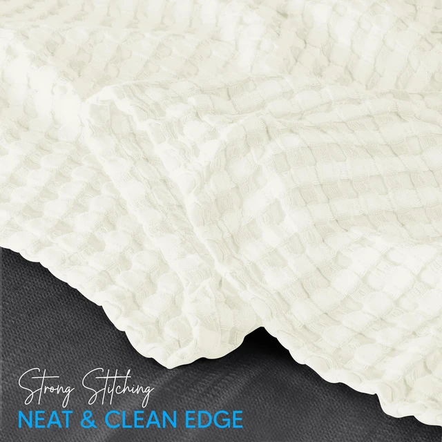 Alt view image 4 of 7 - 100% Cotton Waffle Blanket Queen Size Ivory, 90x90 Inch