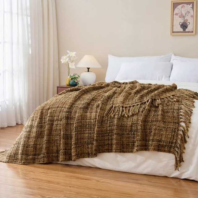 Alt view image 5 of 7 - Multi-Color Cable Woven Throw Blanket for Couch - 60"X80"
Multicolored Boho Style,Super Soft Warm Cozy Chunky Blankets with Decorative Tassels for Bed and Sofa,Brown