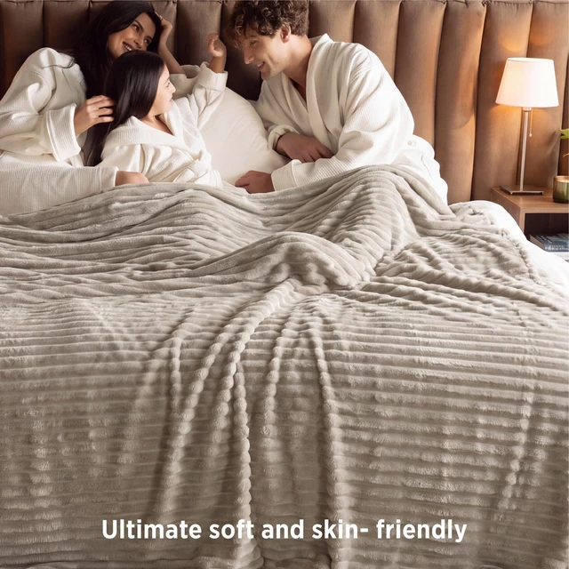 Alt view image 4 of 7 - Extra Soft Large Fleece Blanket for Bed Beige 120"x120"
Birthday Gifts for Women Mom Her, Warm Lightweight Cozy Fluffy Throw Blanket Sofa, Dorm Room Home Decor, Machine Washable