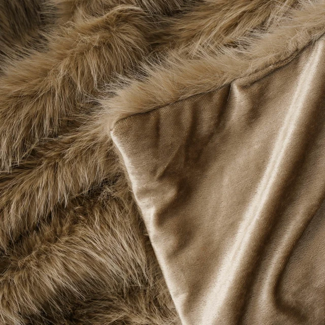 Alt view image 6 of 7 - Tan Faux Fur Throw Blanket, Soft Khaki Throw Blankets, 50"x60"