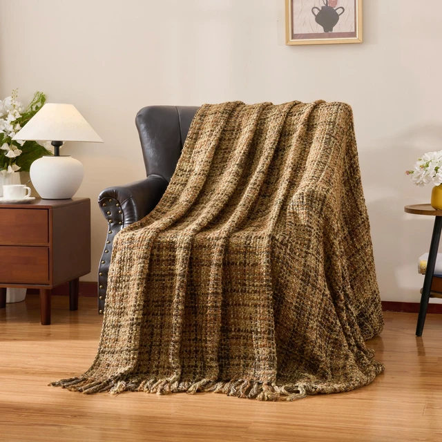 Alt view image 6 of 7 - Multi-Color Cable Woven Throw Blanket for Couch - 60"X80"
Multicolored Boho Style,Super Soft Warm Cozy Chunky Blankets with Decorative Tassels for Bed and Sofa,Brown