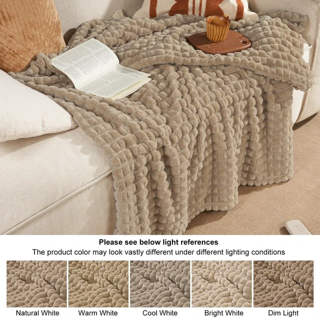 Alt view image 5 of 7 - Luxury Soft Fleece Blanket King Size for Bed No-Shed Taupe 108"x90"