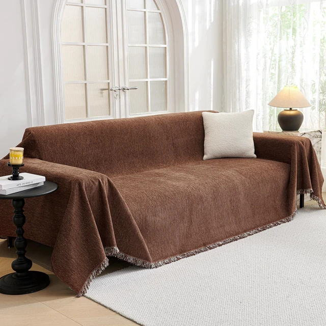 Main image of Sofa Covers for 2 Cushion Dogs - Boho Textured Soft Washable Decorative Couch Covers with Tassels, 71"x118", Chocolate
