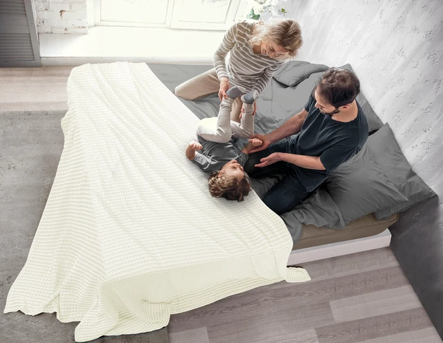 Alt view image 6 of 7 - 100% Cotton Waffle Blanket Queen Size Ivory, 90x90 Inch