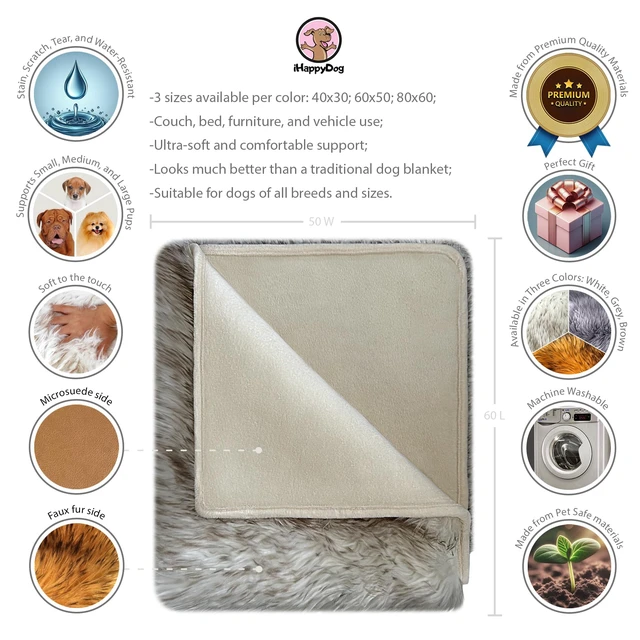 Alt view image 4 of 7 - Faux Fur Dog Blanket, Waterproof Couch Cover, White w/ Brown Tips 60"x50"
Plush Sheepskin Style Pet Throw for Sofa, Bed, and Car, Washable Furniture Cover that Protects From Fur and Spills