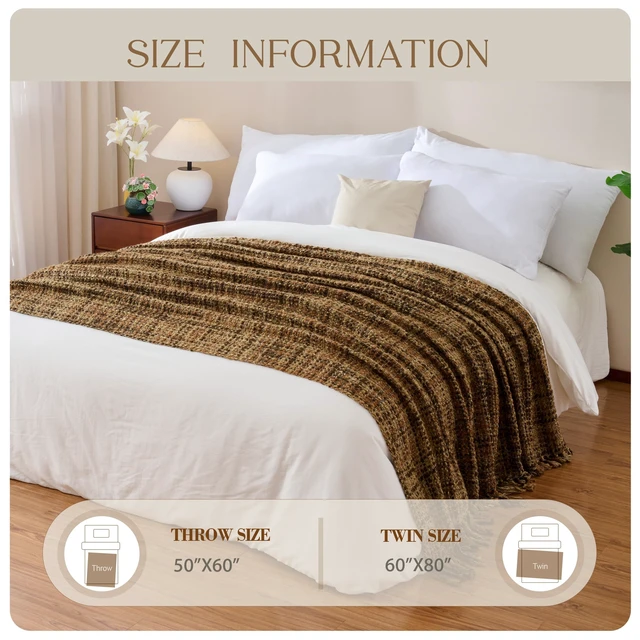 Alt view image 7 of 7 - Multi-Color Cable Woven Throw Blanket for Couch - 60"X80"
Multicolored Boho Style,Super Soft Warm Cozy Chunky Blankets with Decorative Tassels for Bed and Sofa,Brown