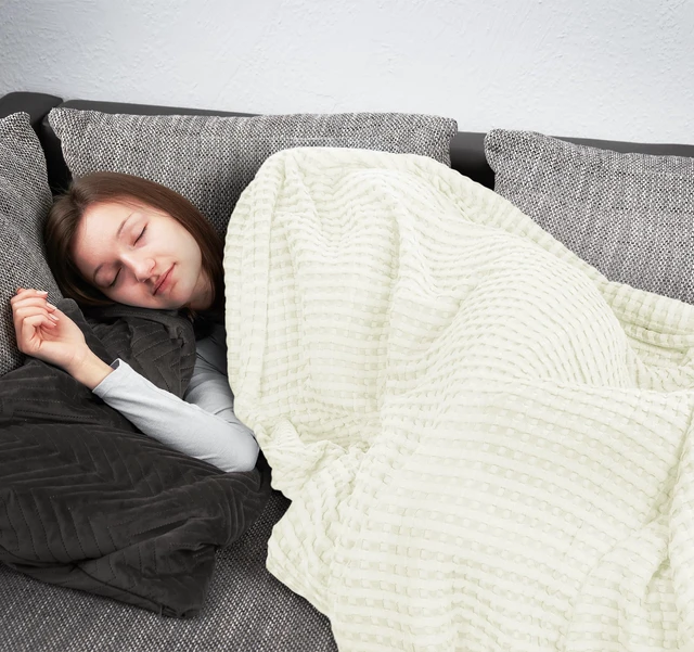 Alt view image 7 of 7 - 100% Cotton Waffle Blanket Queen Size Ivory, 90x90 Inch