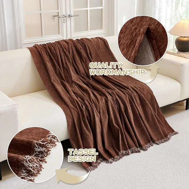 Alt view image 3 of 7 - Sofa Covers for 2 Cushion Dogs - Boho Textured Soft Washable Decorative Couch Covers with Tassels, 71"x118", Chocolate