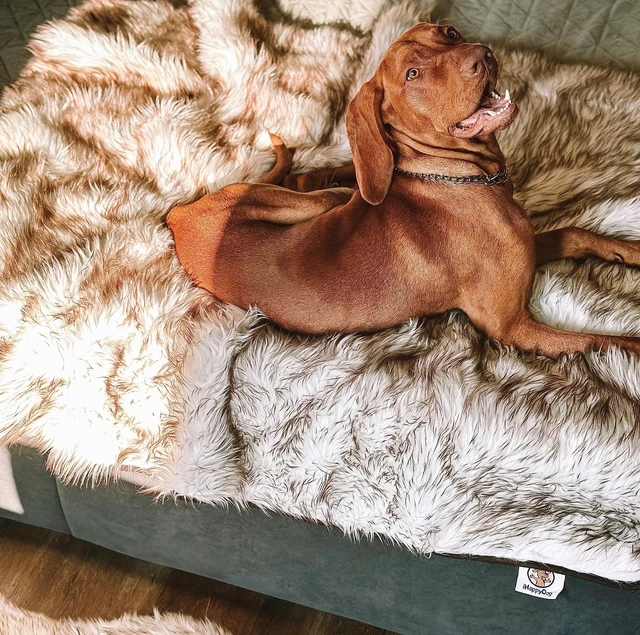 Alt view image 5 of 7 - Faux Fur Dog Blanket, Waterproof Couch Cover, White w/ Brown Tips 60"x50"
Plush Sheepskin Style Pet Throw for Sofa, Bed, and Car, Washable Furniture Cover that Protects From Fur and Spills
