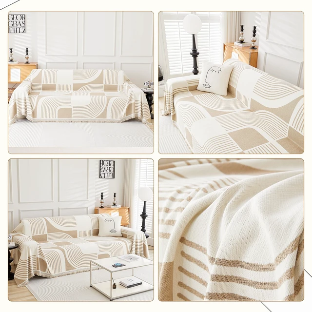 Alt view image 2 of 6 - Boho Couch Cover, Chenille Sofa Covers Washable, 71" x 134", Khaki