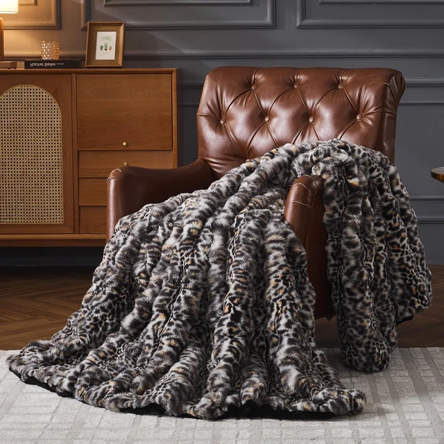 Main image of Faux Fur Bubble Blankets Grey Leopard Bed Blanket 63''x79''
Cozy Fluffy Cheetah Blanket for Couch Sofa Winter Furry Plush Throw Blanket for Home Living Room