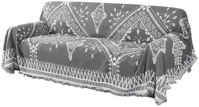 Alt view image 2 of 7 - Reversible Sofa Cover Couch Cover for Dog Sofa Slipcover for Most Shape Sofa Furniture Protector with Tassels Sectional Couch Cover (XX-Large: 91" x 134", Dark Grey/White)