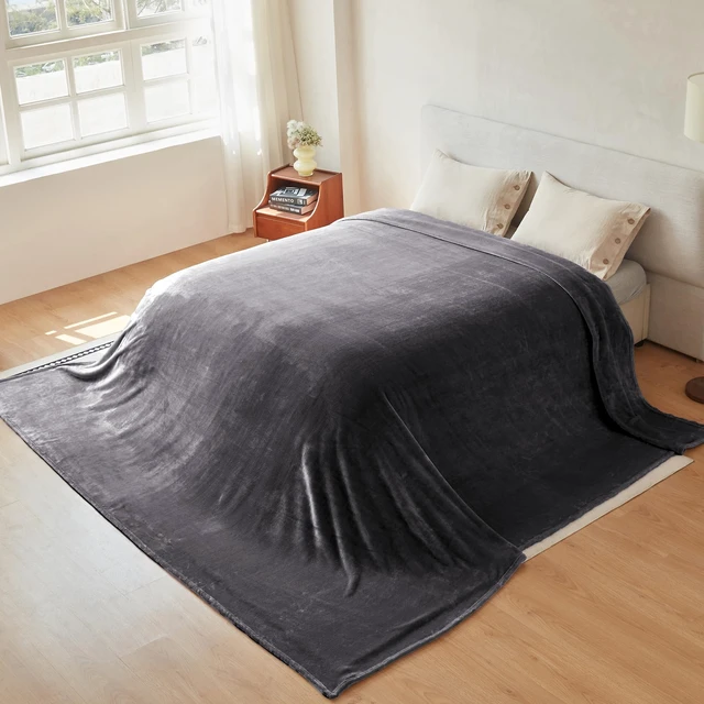 Alt view image 4 of 6 - Oversized King Fleece Blanket 120x138 inches, Soft Cozy Warm Giant Extra Large 10'x11.5' Blanket for Bed, Sofa, Couch,Travel, Camping, California Huge Flannel Big Throw Blanket, Dark Grey