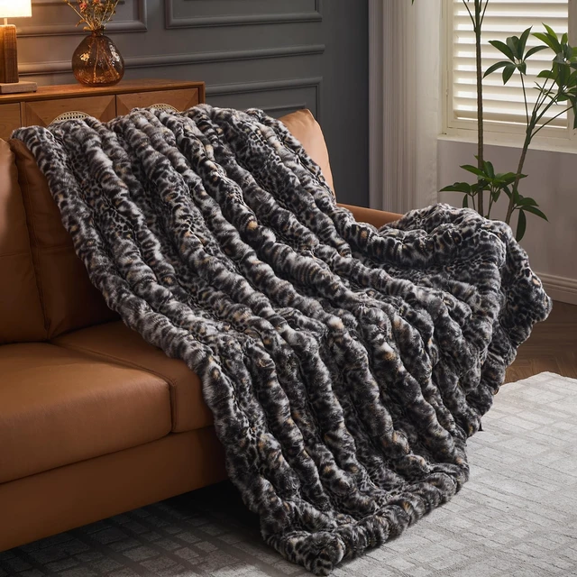 Alt view image 2 of 7 - Faux Fur Bubble Blankets Grey Leopard Bed Blanket 63''x79''
Cozy Fluffy Cheetah Blanket for Couch Sofa Winter Furry Plush Throw Blanket for Home Living Room