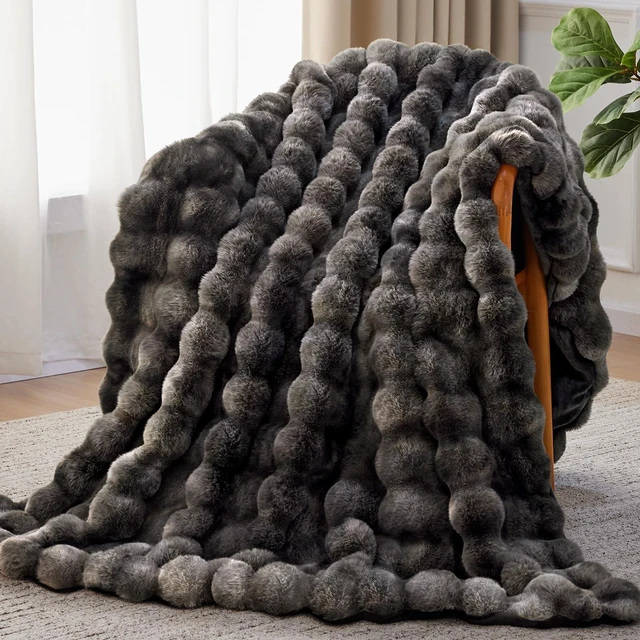 Main image of Faux Fur Throw Blanket, 1000GSM Fluffy Soft Bubble Blanket 50''*60''
Cozy Plush Warm and Thick Blanket for Couch Bed, Fuzzy Rabbit Luxury Throw for Living Room Bedroom Tie-dye Grey