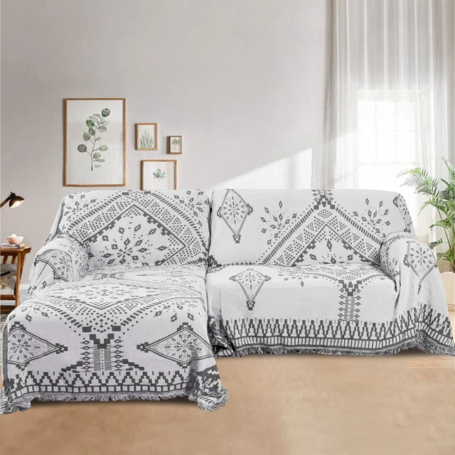 Alt view image 4 of 7 - Reversible Sofa Cover Couch Cover for Dog Sofa Slipcover for Most Shape Sofa Furniture Protector with Tassels Sectional Couch Cover (XX-Large: 91" x 134", Dark Grey/White)