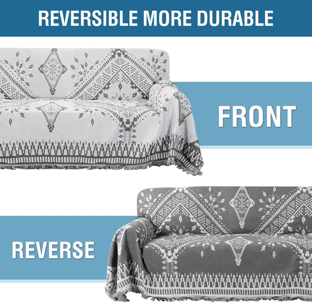 Alt view image 5 of 7 - Reversible Sofa Cover Couch Cover for Dog Sofa Slipcover for Most Shape Sofa Furniture Protector with Tassels Sectional Couch Cover (XX-Large: 91" x 134", Dark Grey/White)