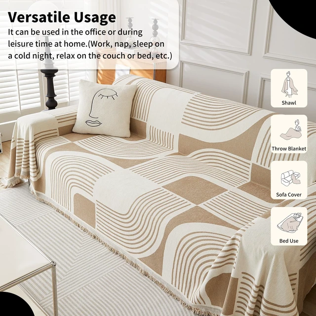 Alt view image 5 of 6 - Boho Couch Cover, Chenille Sofa Covers Washable, 71" x 134", Khaki