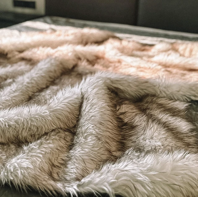 Alt view image 7 of 7 - Faux Fur Dog Blanket, Waterproof Couch Cover, White w/ Brown Tips 60"x50"
Plush Sheepskin Style Pet Throw for Sofa, Bed, and Car, Washable Furniture Cover that Protects From Fur and Spills