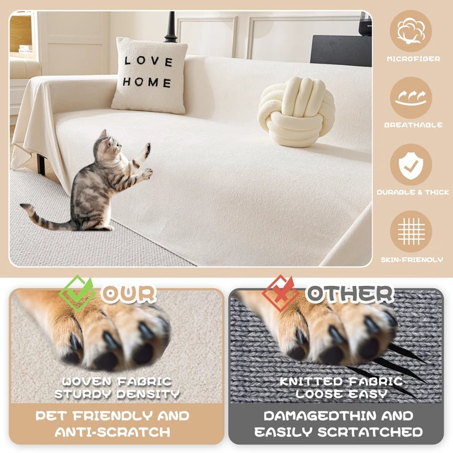 Alt view image 2 of 7 - White Couch Cover for Dog Pet Friendly Couch Covers for Sofa, Sectional Couch Covers Furniture Covers for Cats Scratching, Non Slip Sofa Covers for Pets Washable, 71" x 118"
