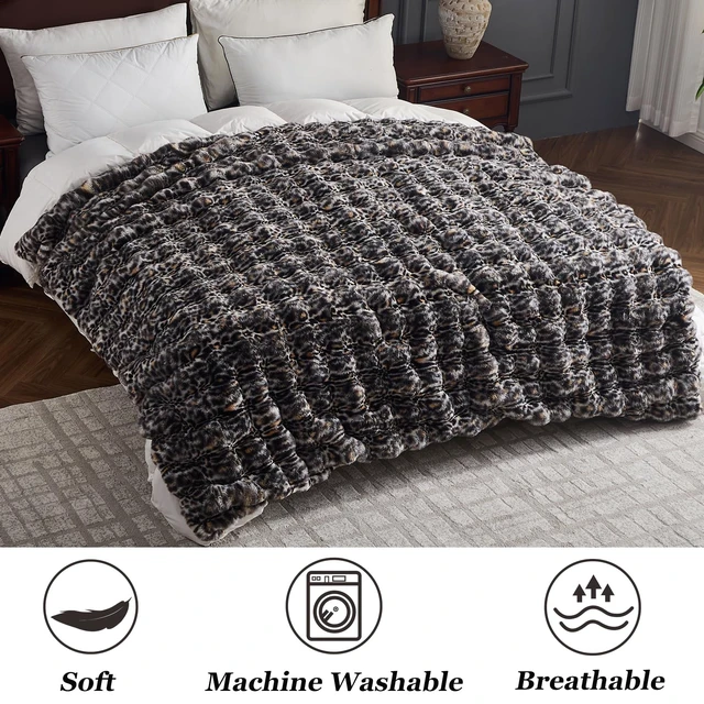 Alt view image 4 of 7 - Faux Fur Bubble Blankets Grey Leopard Bed Blanket 63''x79''
Cozy Fluffy Cheetah Blanket for Couch Sofa Winter Furry Plush Throw Blanket for Home Living Room