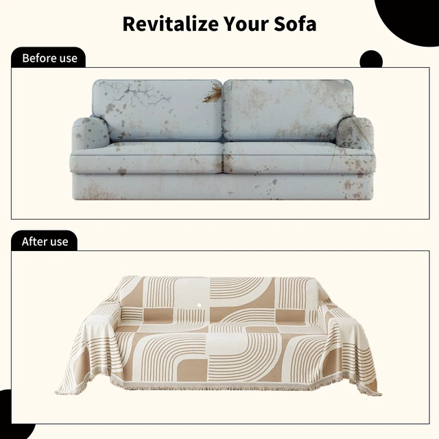 Alt view image 6 of 6 - Boho Couch Cover, Chenille Sofa Covers Washable, 71" x 134", Khaki
