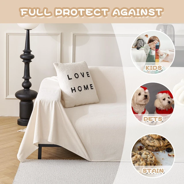 Alt view image 3 of 7 - White Couch Cover for Dog Pet Friendly Couch Covers for Sofa, Sectional Couch Covers Furniture Covers for Cats Scratching, Non Slip Sofa Covers for Pets Washable, 71" x 118"