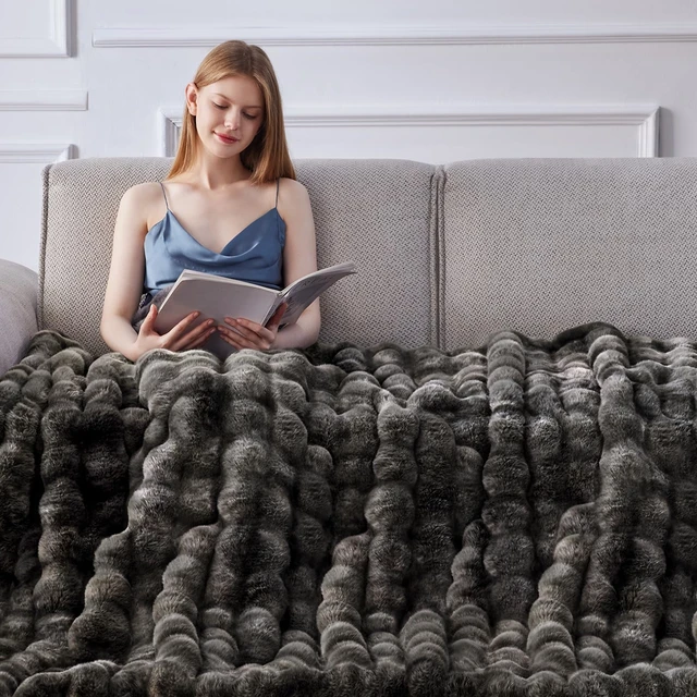 Alt view image 4 of 7 - Faux Fur Throw Blanket, 1000GSM Fluffy Soft Bubble Blanket 50''*60''
Cozy Plush Warm and Thick Blanket for Couch Bed, Fuzzy Rabbit Luxury Throw for Living Room Bedroom Tie-dye Grey