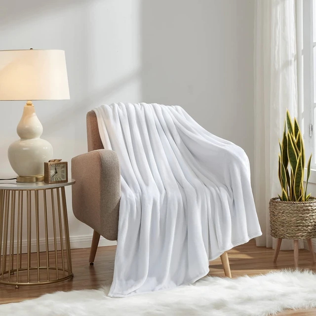 Alt view image 2 of 6 - Fleece Blanket Throw Size White Lightweight Super Soft Cozy Luxury Bed Blanket Microfiber (Pack of 5)