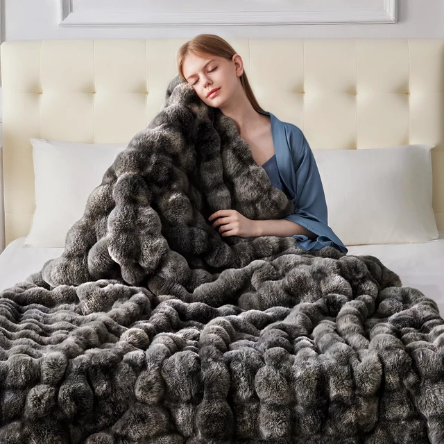 Alt view image 5 of 7 - Faux Fur Throw Blanket, 1000GSM Fluffy Soft Bubble Blanket 50''*60''
Cozy Plush Warm and Thick Blanket for Couch Bed, Fuzzy Rabbit Luxury Throw for Living Room Bedroom Tie-dye Grey