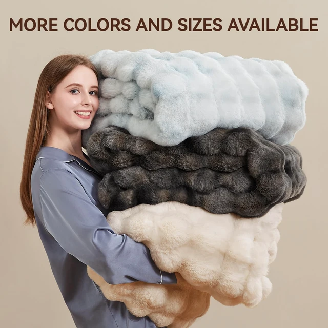 Alt view image 6 of 7 - Faux Fur Throw Blanket, 1000GSM Fluffy Soft Bubble Blanket 50''*60''
Cozy Plush Warm and Thick Blanket for Couch Bed, Fuzzy Rabbit Luxury Throw for Living Room Bedroom Tie-dye Grey