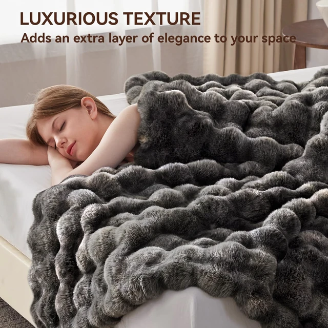 Alt view image 7 of 7 - Faux Fur Throw Blanket, 1000GSM Fluffy Soft Bubble Blanket 50''*60''
Cozy Plush Warm and Thick Blanket for Couch Bed, Fuzzy Rabbit Luxury Throw for Living Room Bedroom Tie-dye Grey