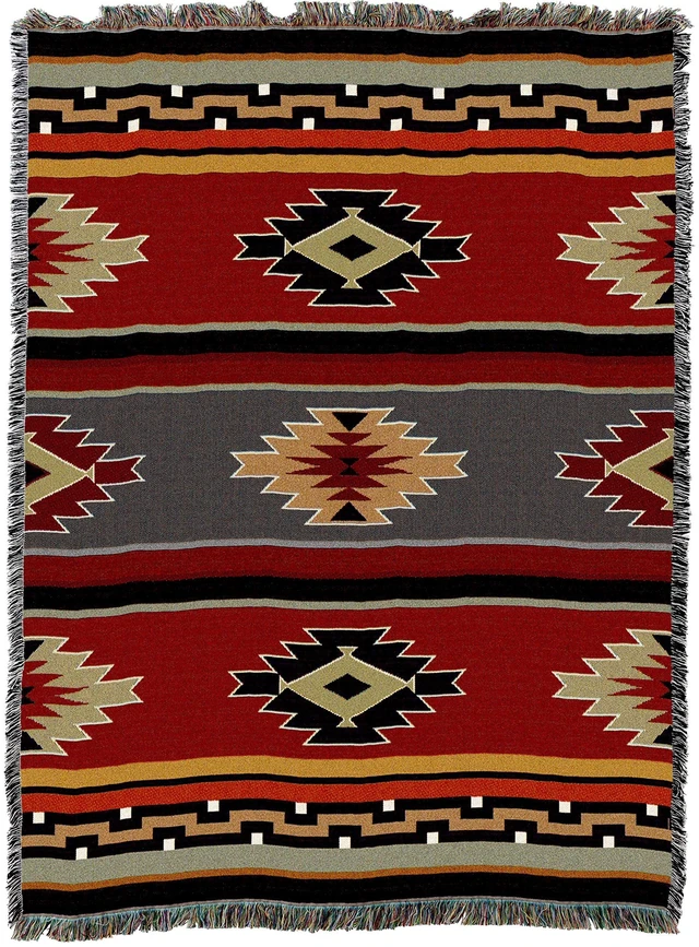 Main image of Kaibab Blanket - Southwest Native American Inspired - Gift Tapestry Throw Woven from Cotton - Made in the USA (72x54)