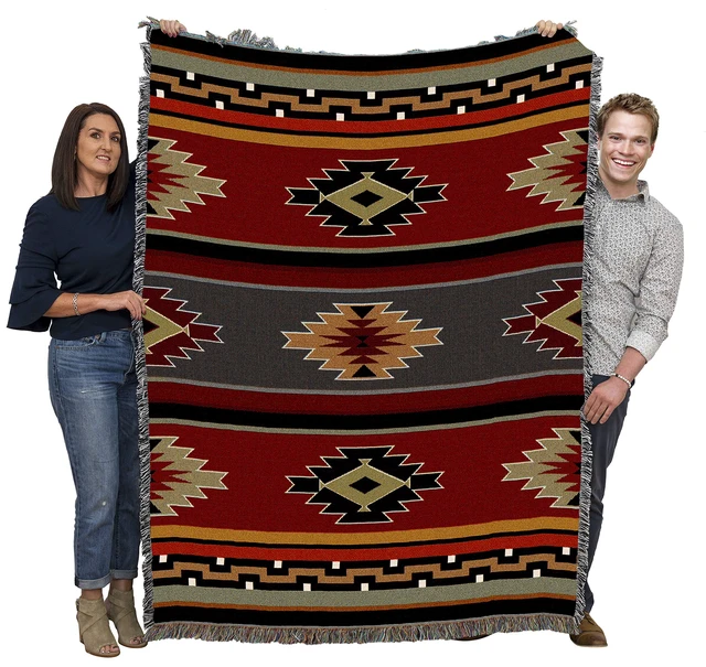 Alt view image 2 of 7 - Kaibab Blanket - Southwest Native American Inspired - Gift Tapestry Throw Woven from Cotton - Made in the USA (72x54)
