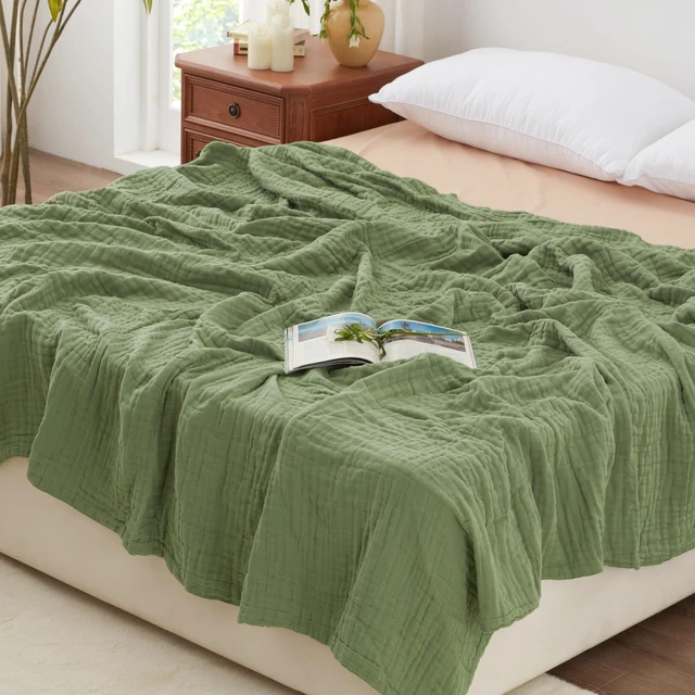 Main image of 100% Cotton Muslin Blanket King Size for Bed, Sage Green
6 Layer Lightweight Breathable Gauze Throw Blanket 108 x 90 Inches, Soft All Season Blanket for Couch, Bed, Sofa