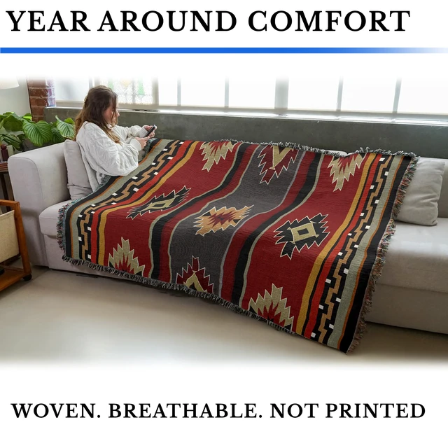 Alt view image 4 of 7 - Kaibab Blanket - Southwest Native American Inspired - Gift Tapestry Throw Woven from Cotton - Made in the USA (72x54)