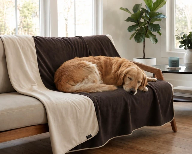 Main image of Waterproof Bed Blanket, Washable Reversible Furniture Protector
Brown/Taupe Double-Sided Fleece, Leakproof Protection for Bed, Sofa and Couch, Resists Spills, Stains and Everyday Messes