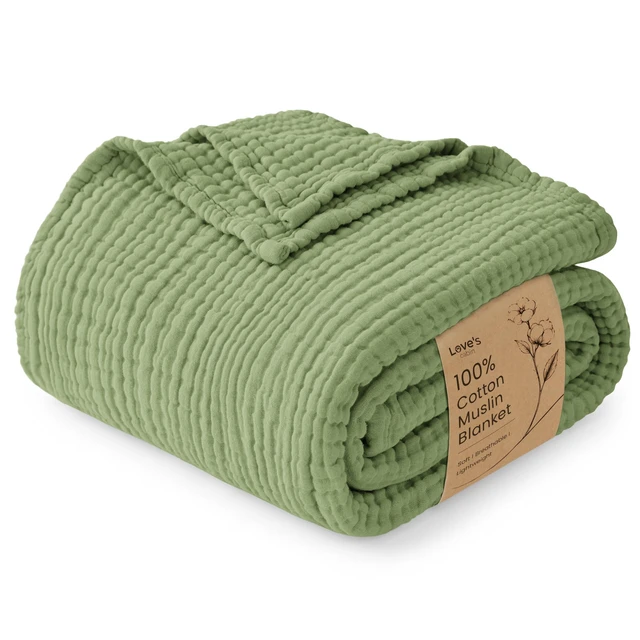 Alt view image 7 of 7 - 100% Cotton Muslin Blanket King Size for Bed, Sage Green
6 Layer Lightweight Breathable Gauze Throw Blanket 108 x 90 Inches, Soft All Season Blanket for Couch, Bed, Sofa