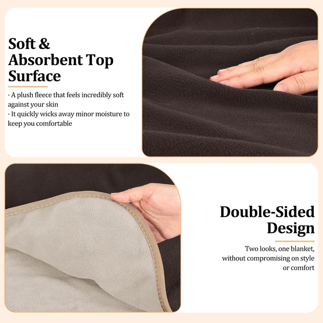 Alt view image 3 of 6 - Waterproof Bed Blanket, Washable Reversible Furniture Protector
Brown/Taupe Double-Sided Fleece, Leakproof Protection for Bed, Sofa and Couch, Resists Spills, Stains and Everyday Messes