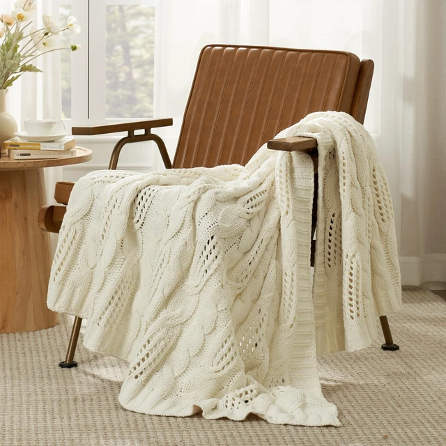 Alt view image 2 of 7 - Cable Knit Chenille Throw Blanket, Cream White 60×80
Classic Cable Knit, Dual-Sided Softness, Modern Farmhouse Style, Breathable Comfort, Cozy Throw for Couch, Sofa & Chair