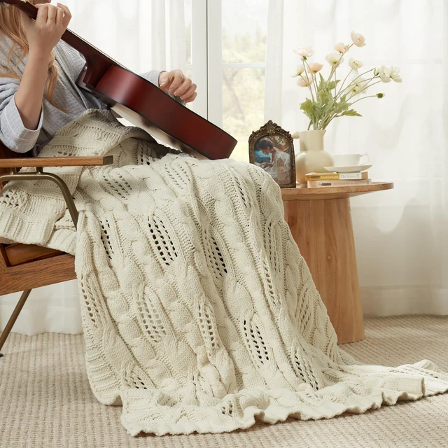 Alt view image 4 of 7 - Cable Knit Chenille Throw Blanket, Cream White 60×80
Classic Cable Knit, Dual-Sided Softness, Modern Farmhouse Style, Breathable Comfort, Cozy Throw for Couch, Sofa & Chair