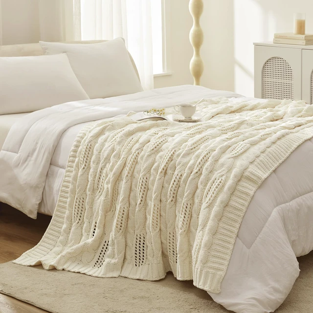 Alt view image 5 of 7 - Cable Knit Chenille Throw Blanket, Cream White 60×80
Classic Cable Knit, Dual-Sided Softness, Modern Farmhouse Style, Breathable Comfort, Cozy Throw for Couch, Sofa & Chair