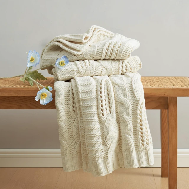 Alt view image 6 of 7 - Cable Knit Chenille Throw Blanket, Cream White 60×80
Classic Cable Knit, Dual-Sided Softness, Modern Farmhouse Style, Breathable Comfort, Cozy Throw for Couch, Sofa & Chair