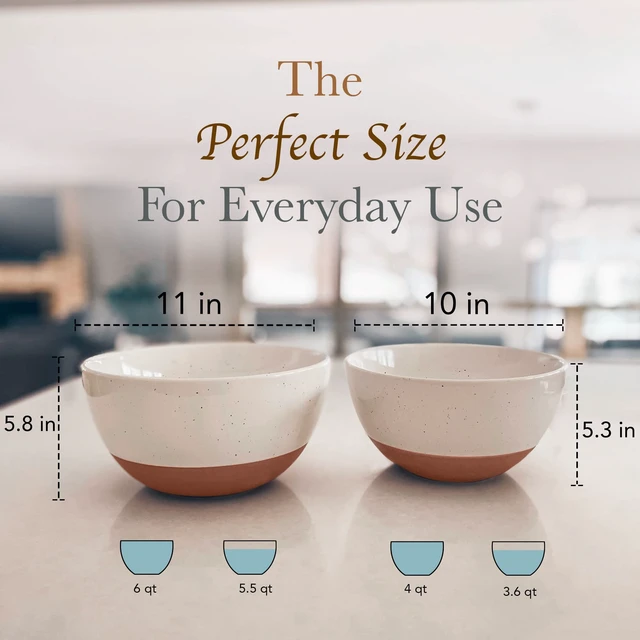 Alt view image 2 of 7 - Ceramic Large Mixing Bowls - Set of 2 Nesting Bowls for Cooking, Serving, Popcorn, Salad etc - Microwavable Kitchen Stoneware, Oven, Microwave and Dishwasher Safe - Extra Big 5.5 & 3.6 Qt - White