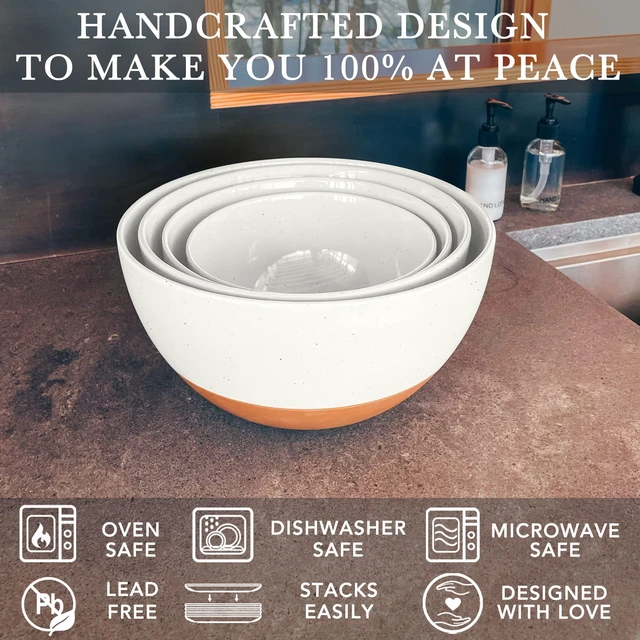 Alt view image 3 of 7 - Ceramic Large Mixing Bowls - Set of 2 Nesting Bowls for Cooking, Serving, Popcorn, Salad etc - Microwavable Kitchen Stoneware, Oven, Microwave and Dishwasher Safe - Extra Big 5.5 & 3.6 Qt - White