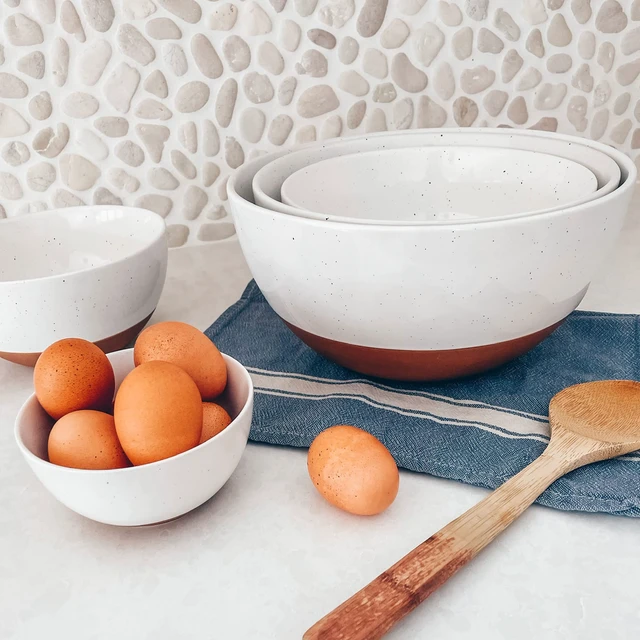 Alt view image 6 of 7 - Ceramic Large Mixing Bowls - Set of 2 Nesting Bowls for Cooking, Serving, Popcorn, Salad etc - Microwavable Kitchen Stoneware, Oven, Microwave and Dishwasher Safe - Extra Big 5.5 & 3.6 Qt - White