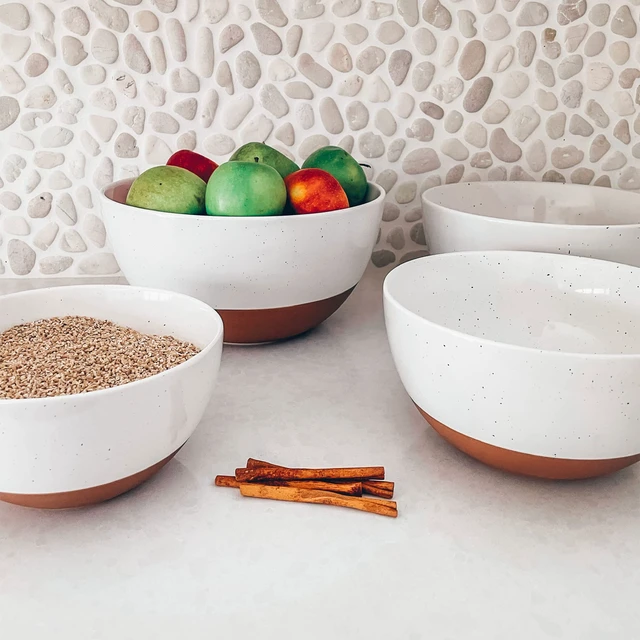 Alt view image 7 of 7 - Ceramic Large Mixing Bowls - Set of 2 Nesting Bowls for Cooking, Serving, Popcorn, Salad etc - Microwavable Kitchen Stoneware, Oven, Microwave and Dishwasher Safe - Extra Big 5.5 & 3.6 Qt - White