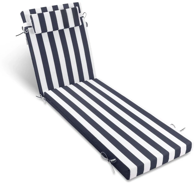 Main image of Outdoor Chaise Lounge Cushion 72x21 Inch with Headrest, Navy White